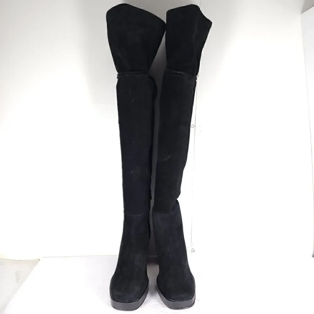 Free People Women's Echo US6-6,5 EU37 Black Suede Platform Over The Knee Boots